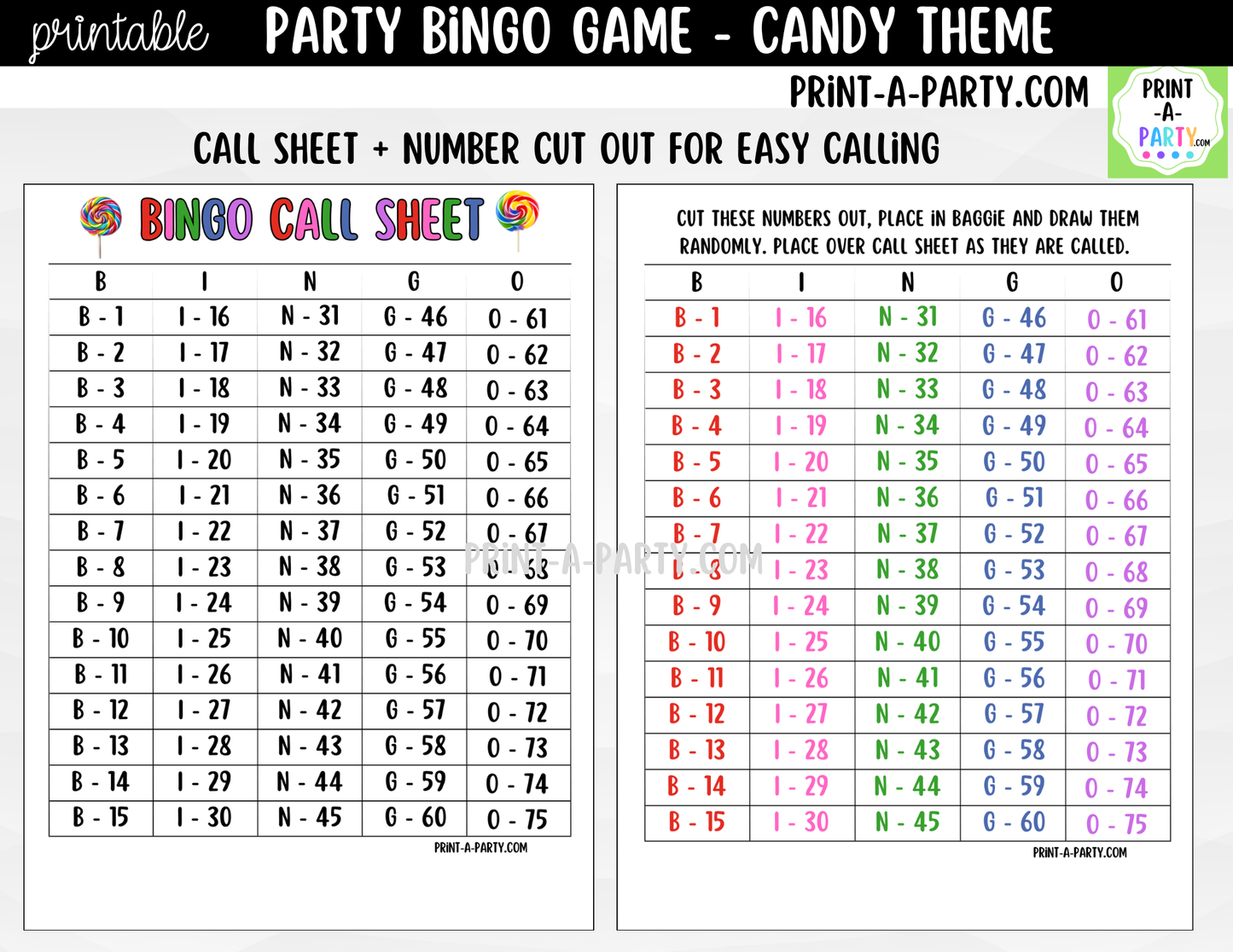 Printable Candy Bingo Game | Birthday Party Game | Classroom Activity | Instant Download