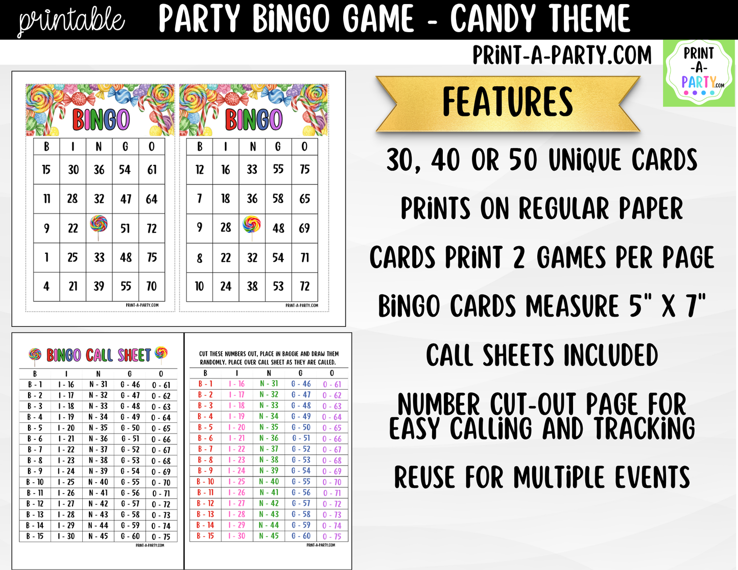 Printable Candy Bingo Game | Birthday Party Game | Classroom Activity | Instant Download