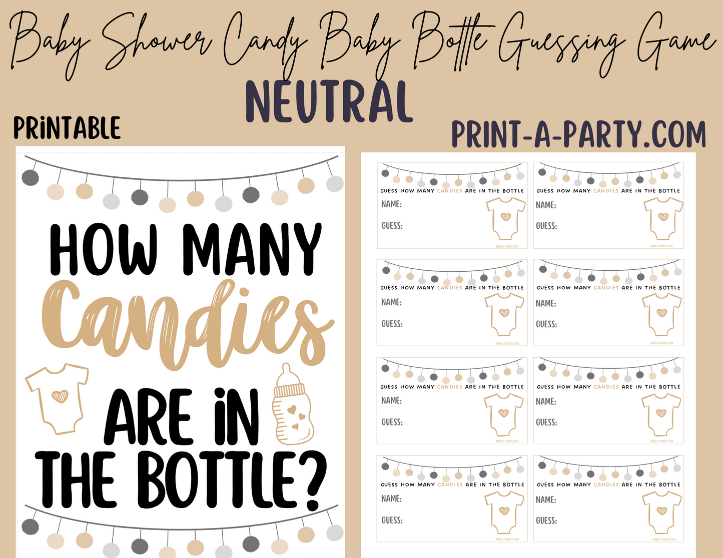 CANDY BABY BOTTLE GUESSING GAME for BABY SHOWER | How many candies in baby bottle | Baby Shower Fun | Party DIY | Printable