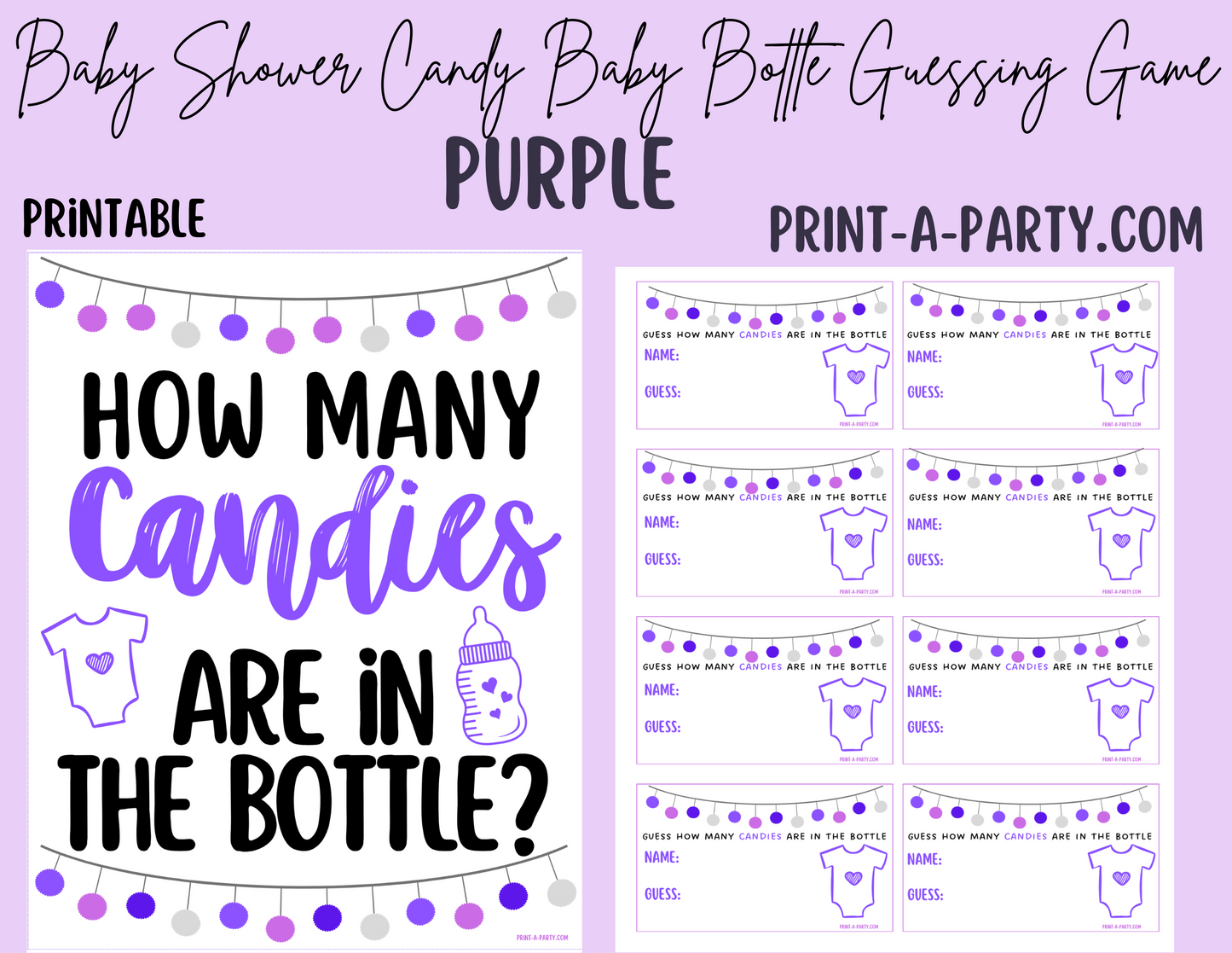 CANDY BABY BOTTLE GUESSING GAME for BABY SHOWER | How many candies in baby bottle | Baby Shower Fun | Party DIY | Printable