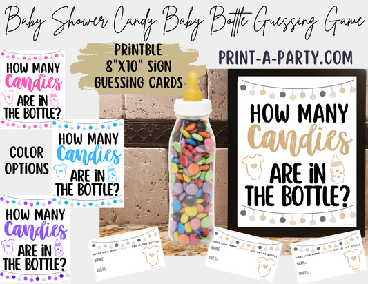 CANDY BABY BOTTLE GUESSING GAME for BABY SHOWER | How many candies in baby bottle | Baby Shower Fun | Party DIY | Printable