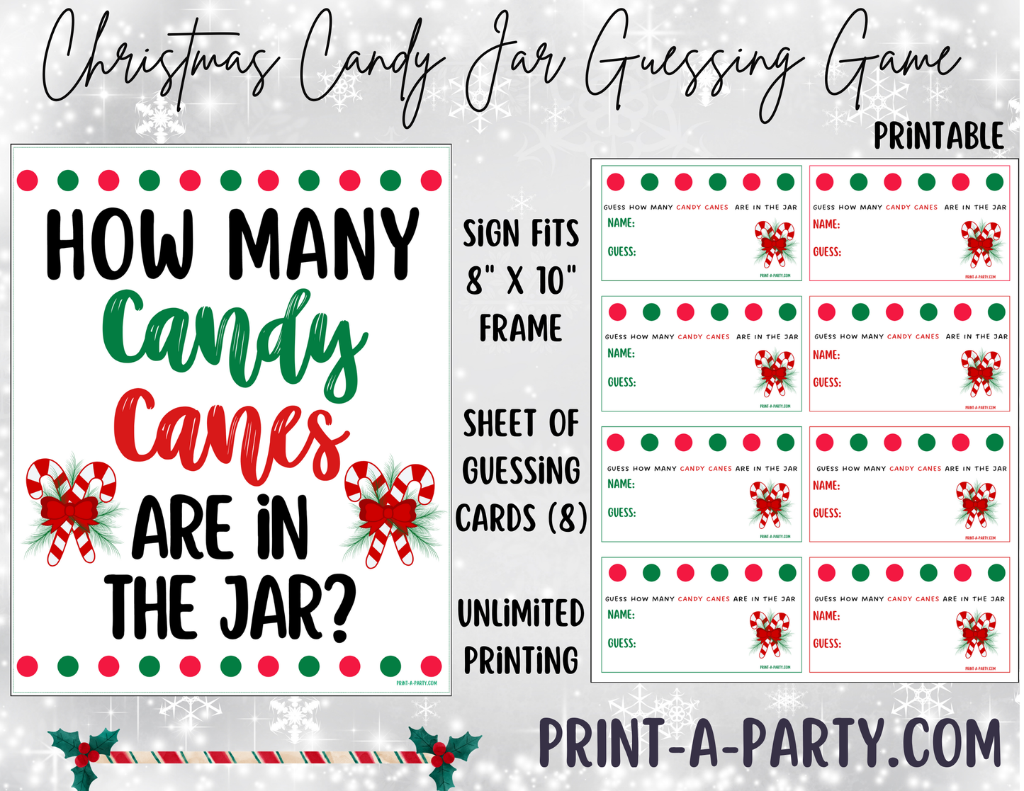 CANDY JAR GUESSING GAME - CHRISTMAS Candy Canes | How many candy canes in jar | Christmas Candy Canes | Holiday Party | Christmas Party DIY | Printable