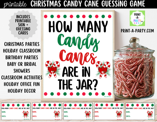 Christmas Candy Canes Jar Game Printable Sign (8x10) & guessing cards for Holiday events