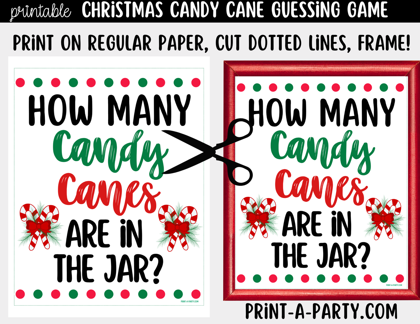 Christmas Candy Canes Jar Game Printable Sign (8x10) & guessing cards for Holiday events