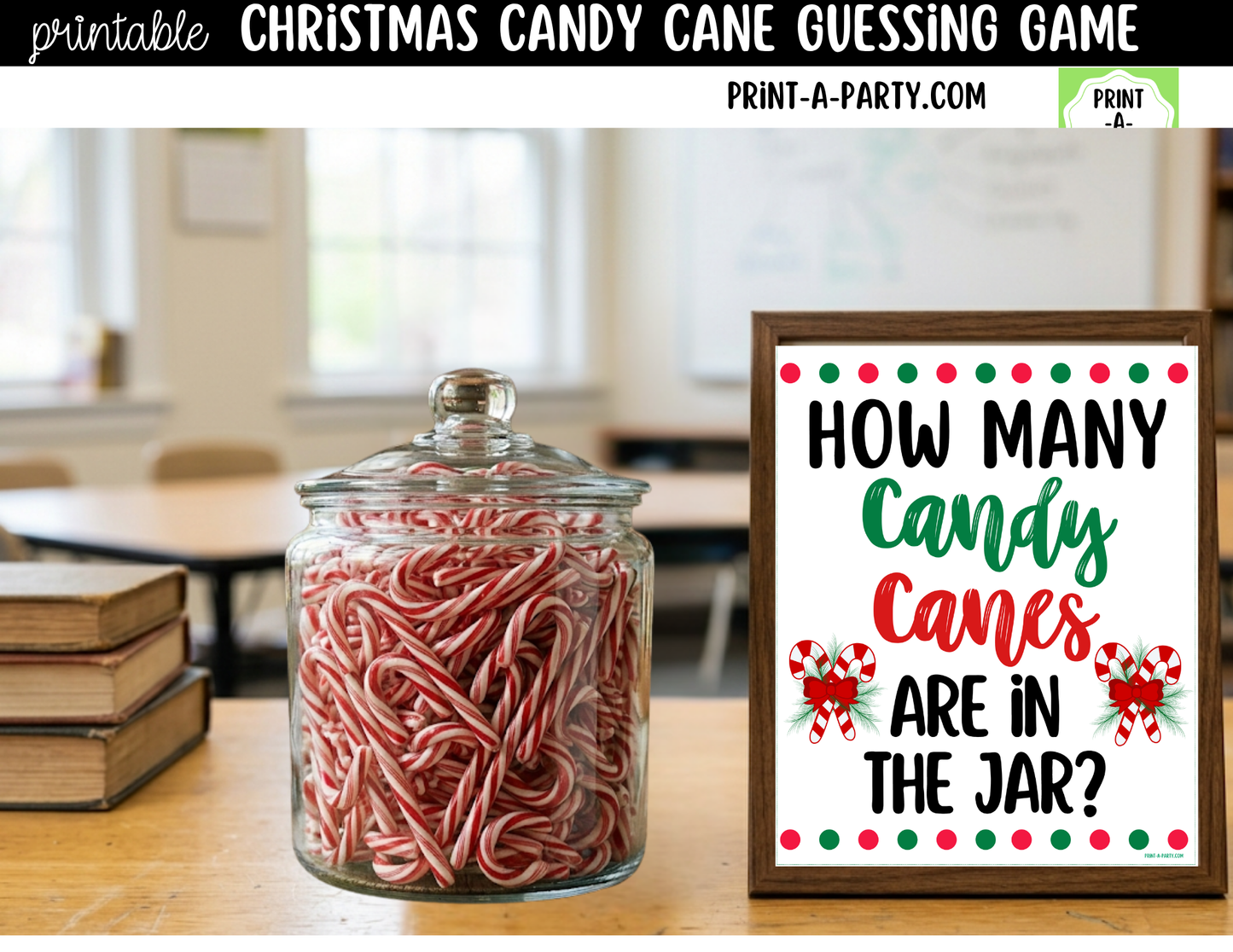 Christmas Candy Canes Jar Game Printable Sign (8x10) & guessing cards for Holiday events