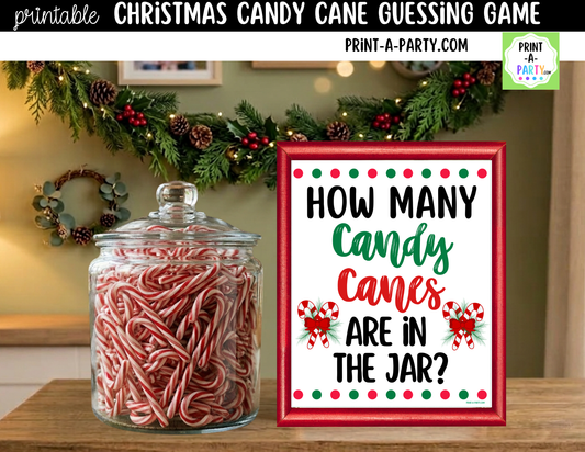 Christmas Candy Cane Jar Guessing Game Printable | Holiday Party Sign and Guessing Cards