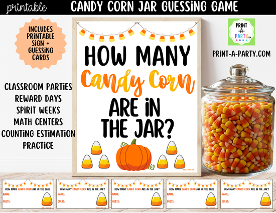 Fall Candy Corn Jar Guessing Game Printable Sign (8x10) & Guessing Car ...