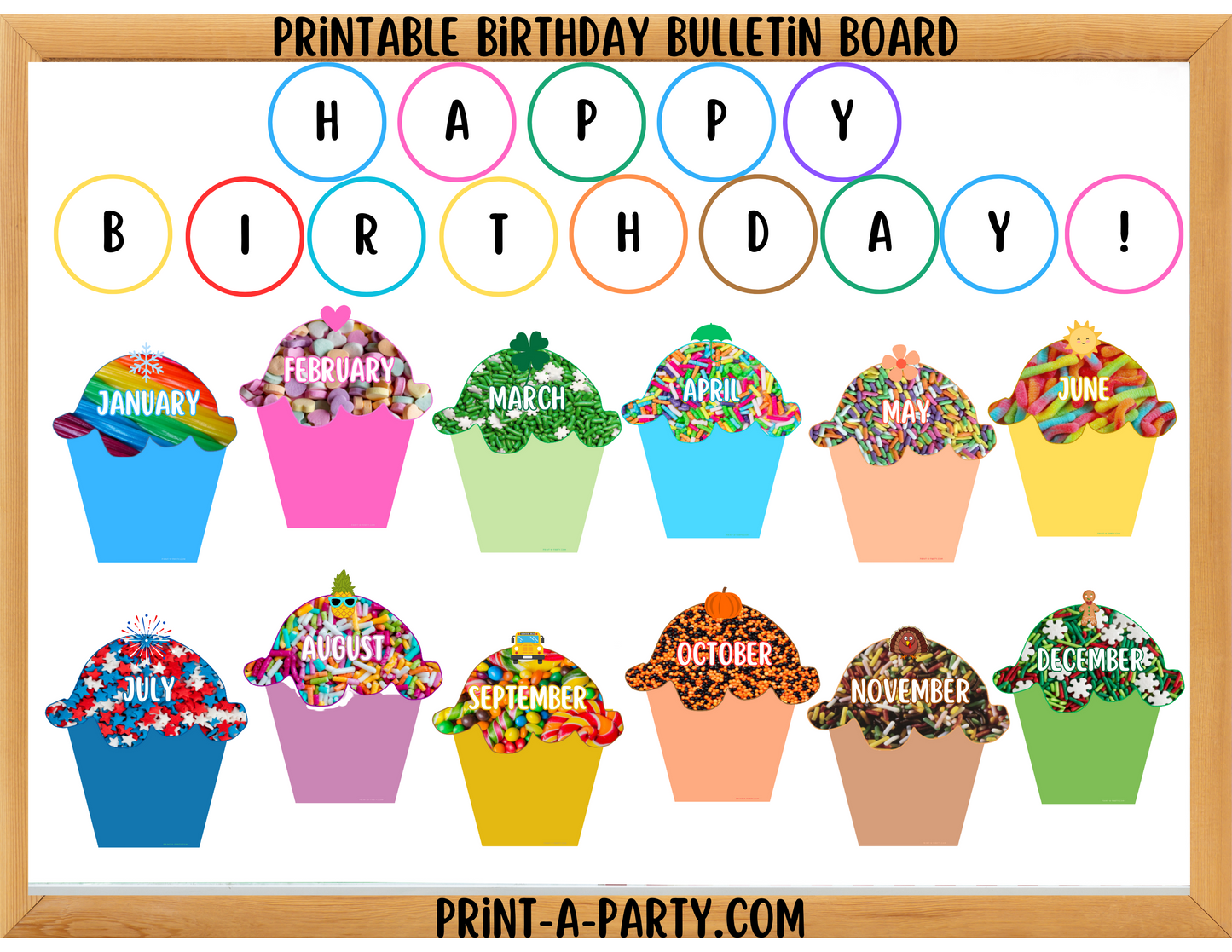 BACK TO SCHOOL: Birthday Bulletin Board Display for Classroom | Class Birthdays Board | Monthly Candy Sprinkle Cupcake Birthday Bulletin Board Display