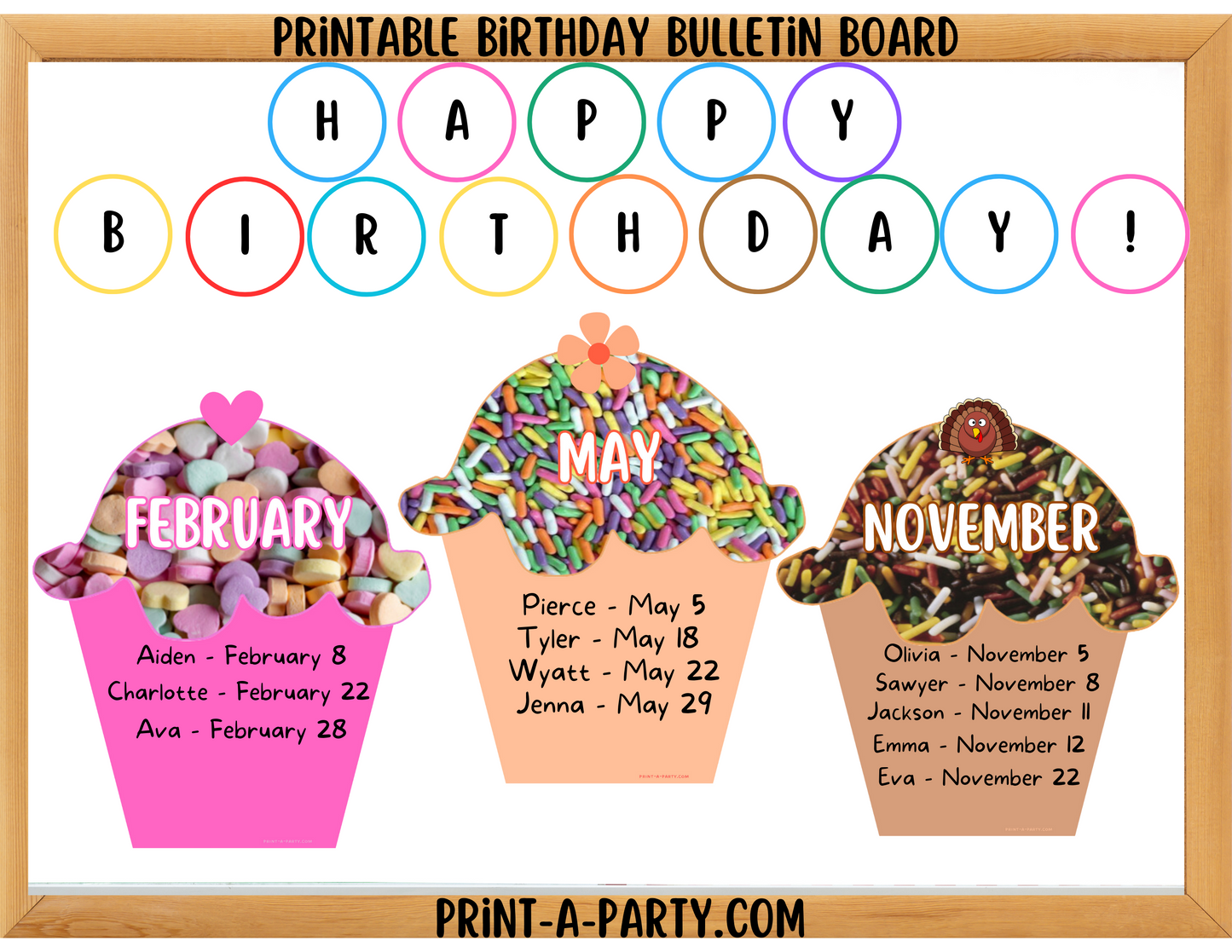 BACK TO SCHOOL: Birthday Bulletin Board Display for Classroom | Class Birthdays Board | Monthly Candy Sprinkle Cupcake Birthday Bulletin Board Display