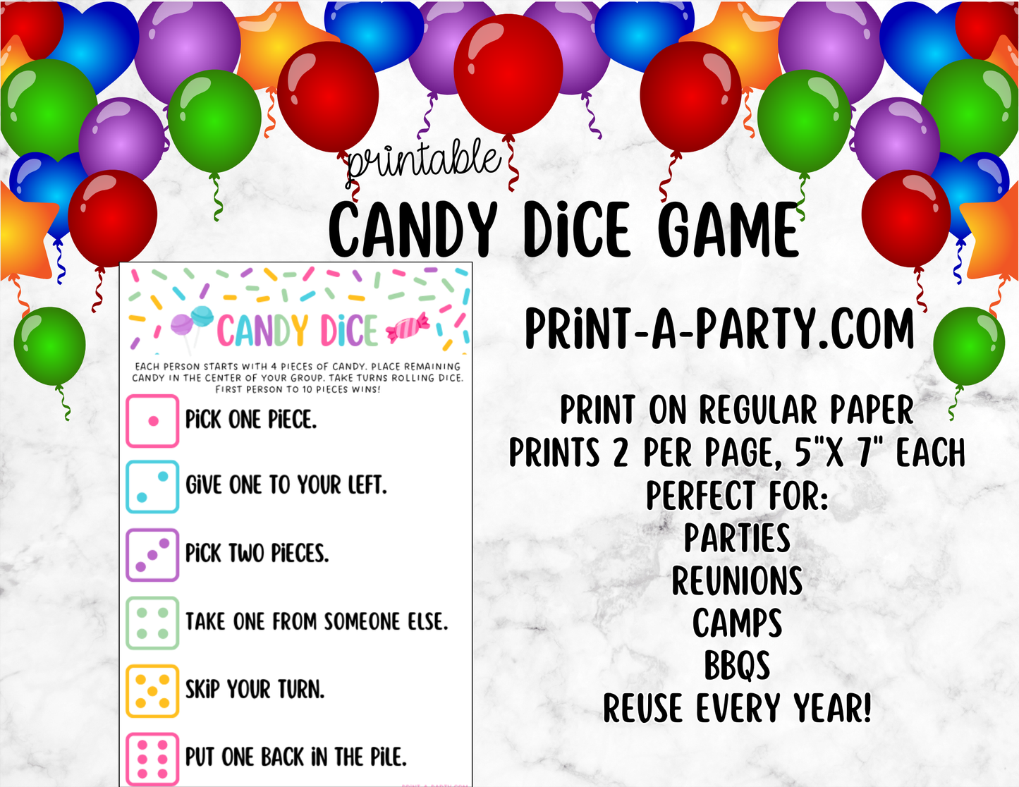 CANDY DICE GAME - Printable Candy Dice Game – Fun Party Game for Kids & Families