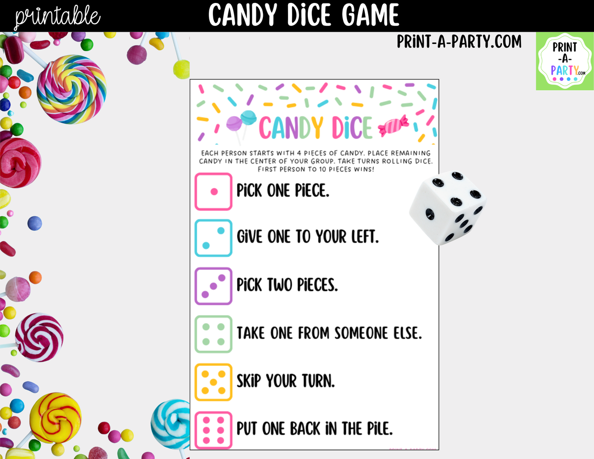 Candy Dice Game Printable | Birthday & Family Party Game