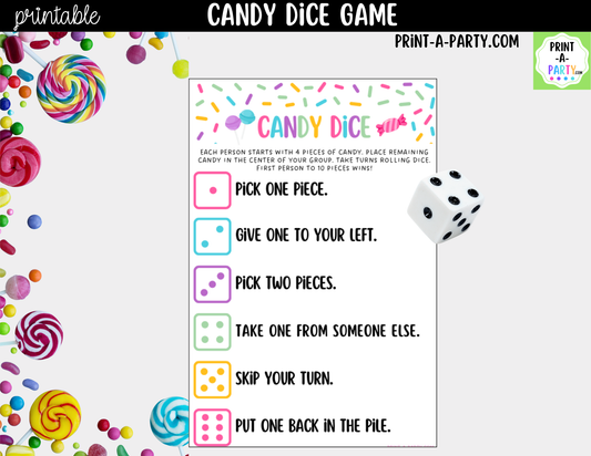 Candy Dice Game Printable | Birthday & Family Party Game