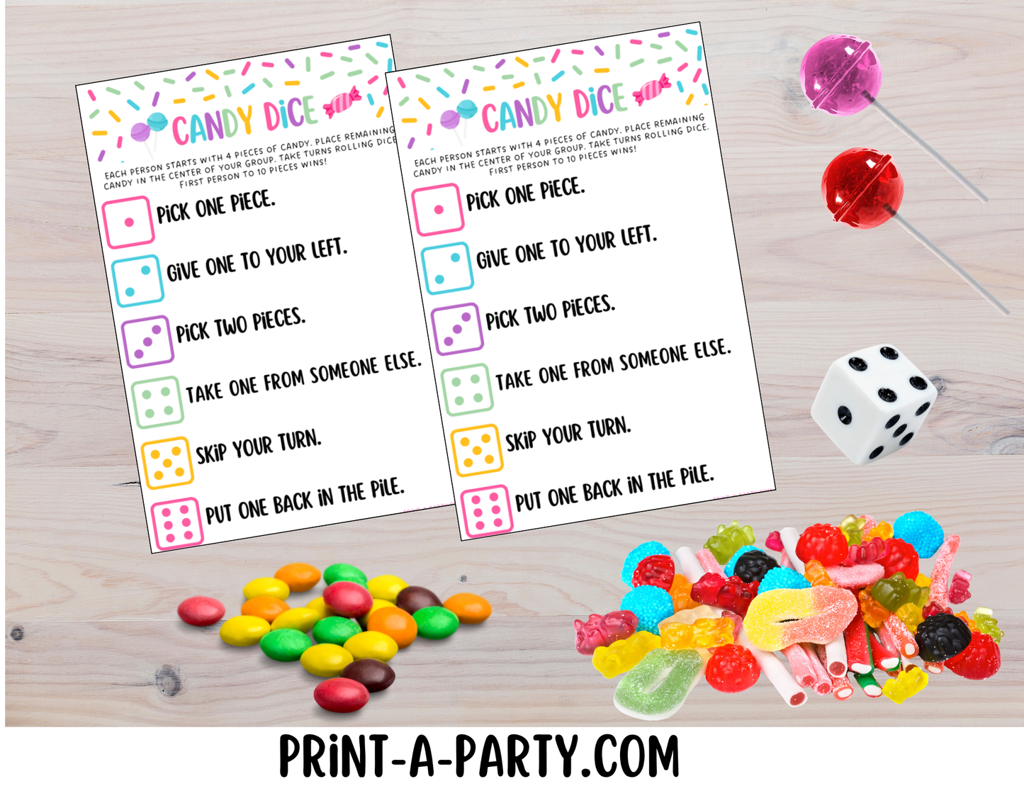 CANDY DICE GAME - Printable Candy Dice Game – Fun Party Game for Kids & Families