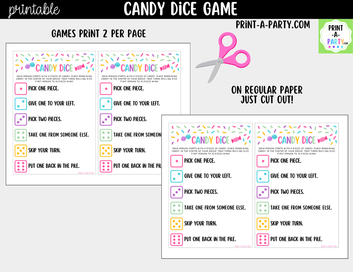 Candy Dice Game Printable | Birthday & Family Party Game