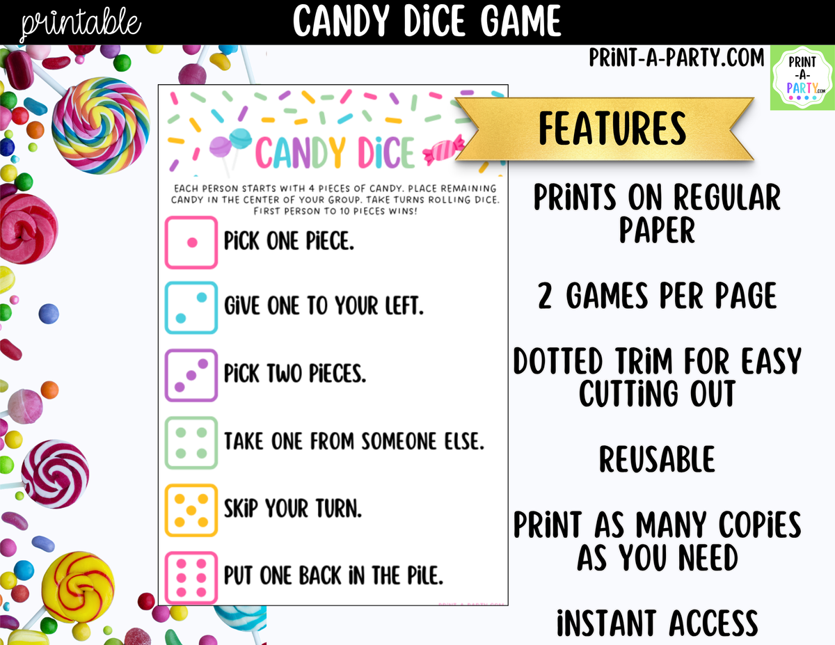 Candy Dice Game Printable | Birthday & Family Party Game