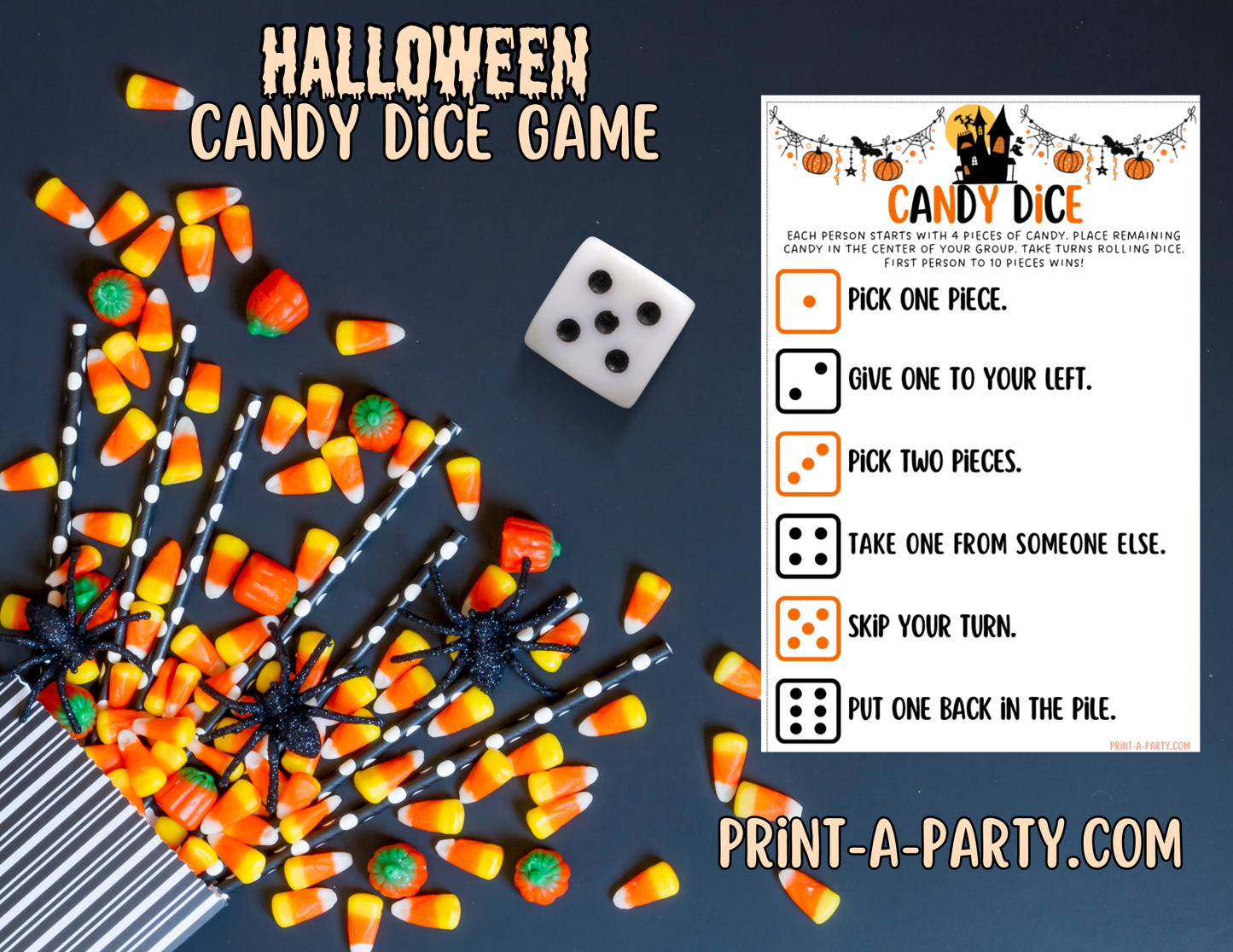 DICE GAME: Halloween Dice Game - Printable Halloween Dice Game – Fun Candy Activity for Classroom & Party