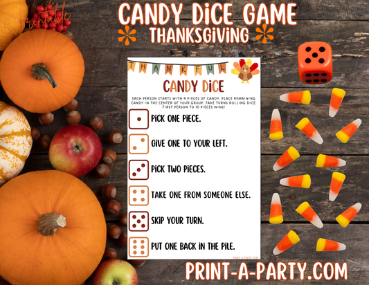 DICE GAME: Thanksgiving Themed Dice Candy Game Printable - Fun Fall Activity for Kids, Classrooms, and Family Gatherings