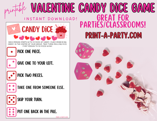 DICE GAME: Valentine Themed Dice Candy Game | Valentine's Day Dice Candy Game | Valentine Classroom Activity | Valentine Party Idea