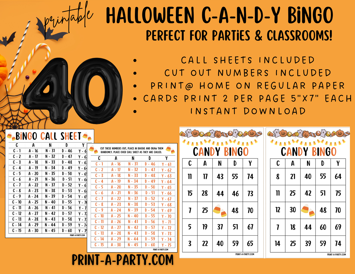 BINGO: Halloween Candy Bingo Game | C-A-N-D-Y Bingo Game | Halloween Party Idea | Halloween Classroom Party | Halloween Activity | Halloween Fun