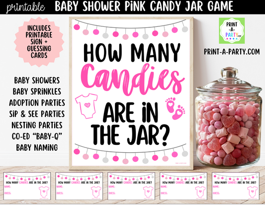Baby Shower Candy Jar Guessing Game Pink Printable Sign (8x10) & Cards | Guess How Many Candies