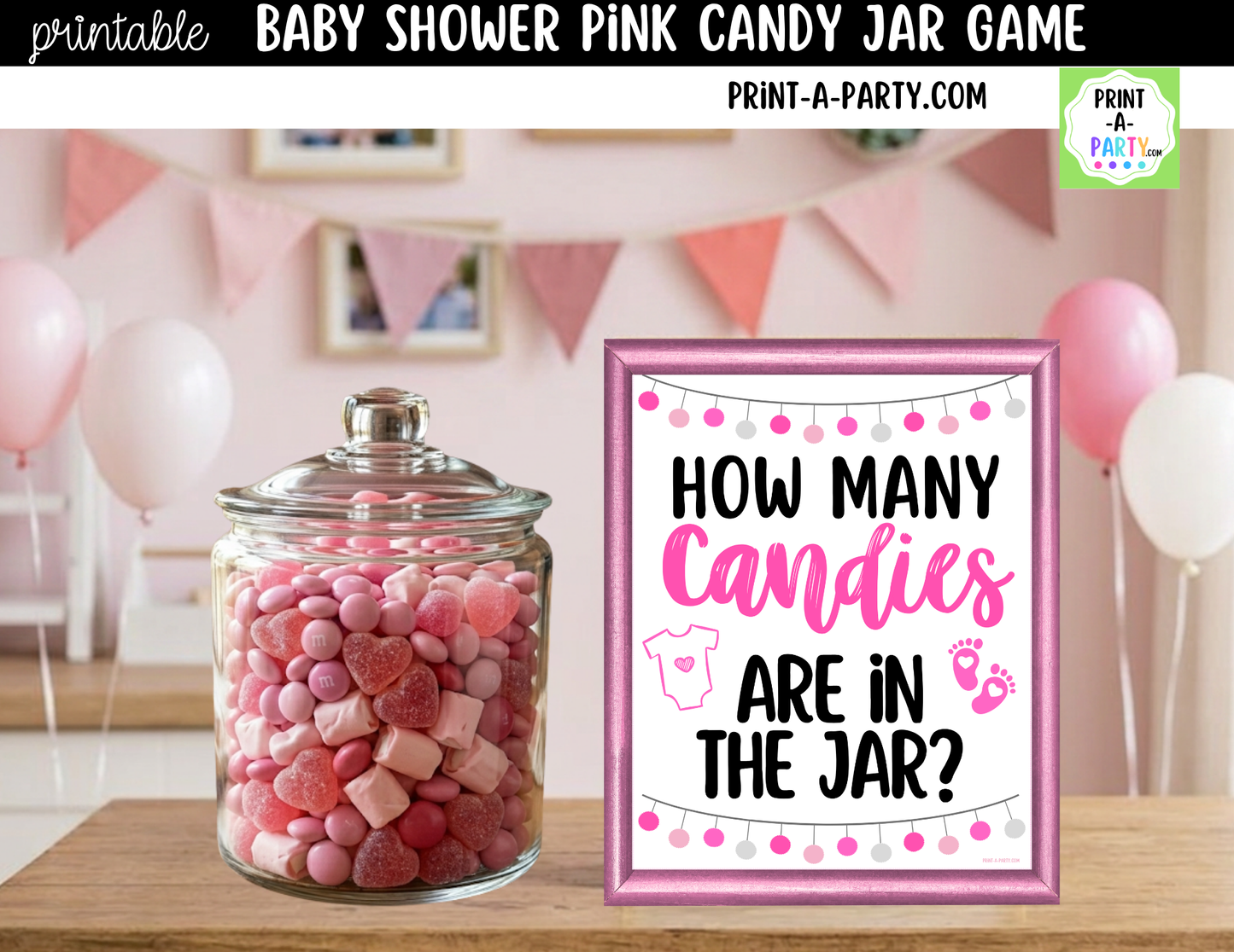 Baby Shower Candy Jar Guessing Game Pink Printable Sign (8x10) & Cards | Guess How Many Candies