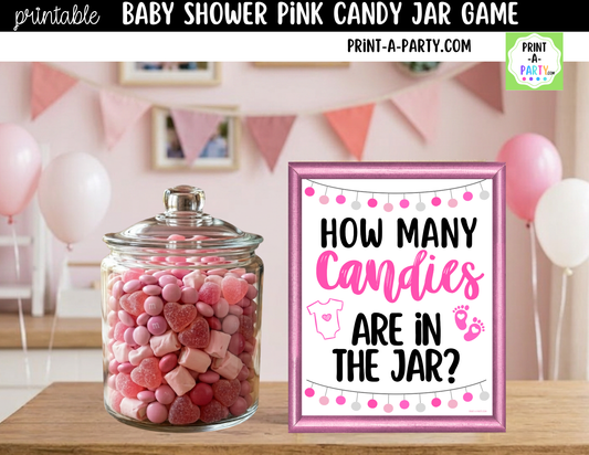 Baby Shower Candy Jar Guessing Game Pink Printable Sign (8x10) & Cards | Guess How Many Candies