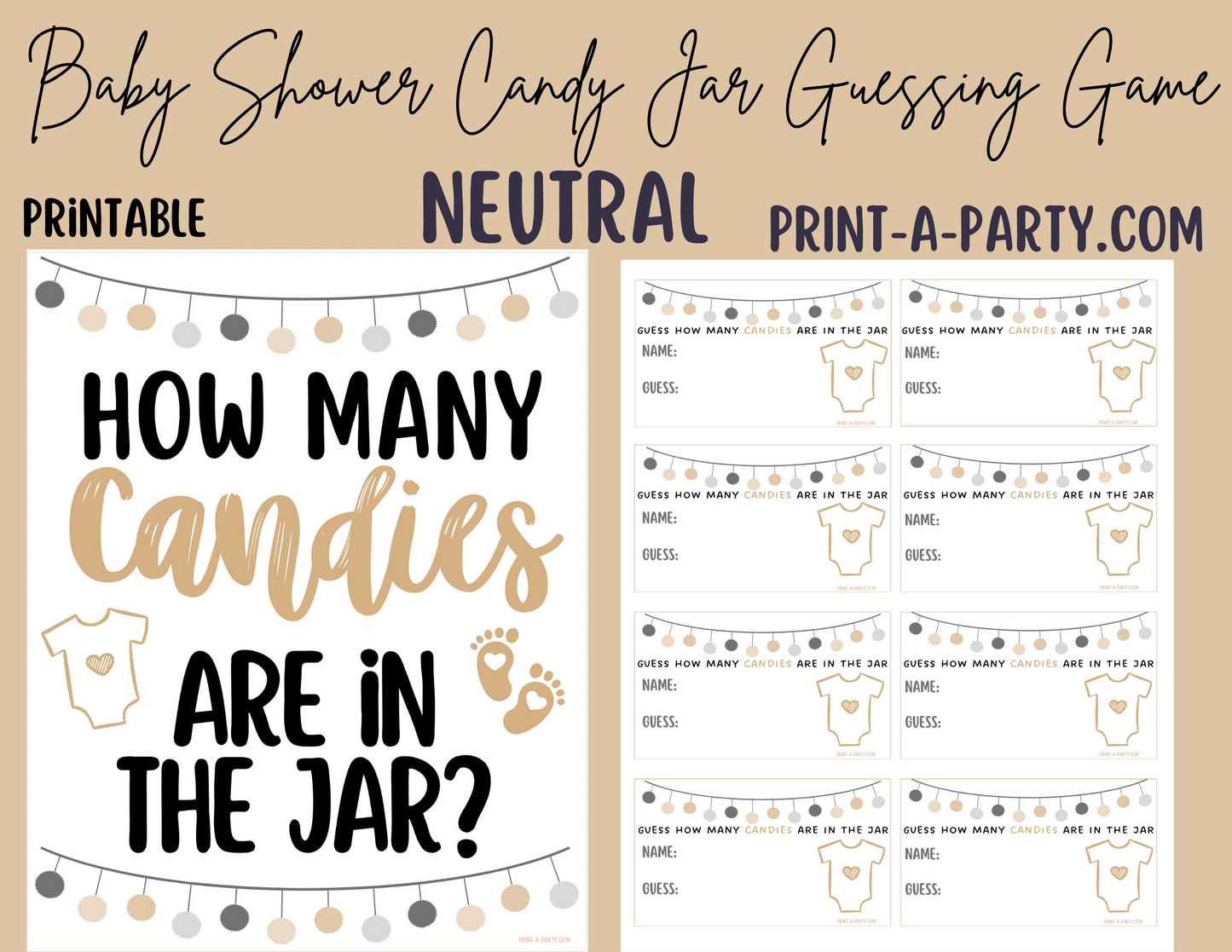 CANDY JAR GUESSING GAME for BABY SHOWER | How many candies in jar | Baby Shower Fun | Party DIY | Printable