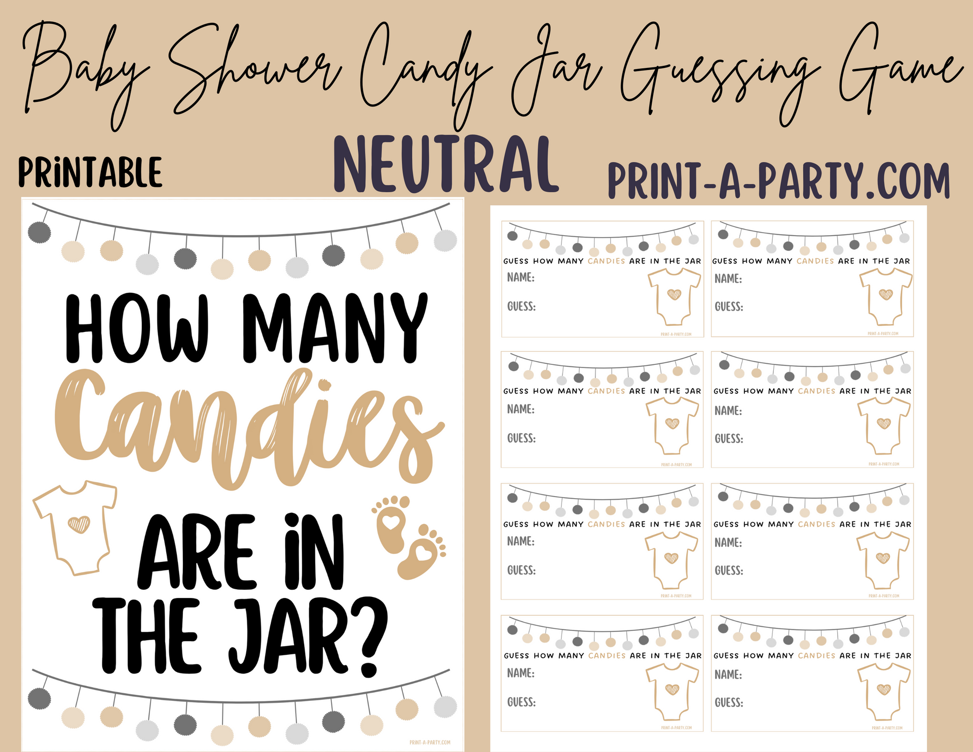 Candy Jar Guessing Game for Baby Showers Printable - sign + guessing cards - instant download – PrintAParty for Guess How Many Printable Template Free