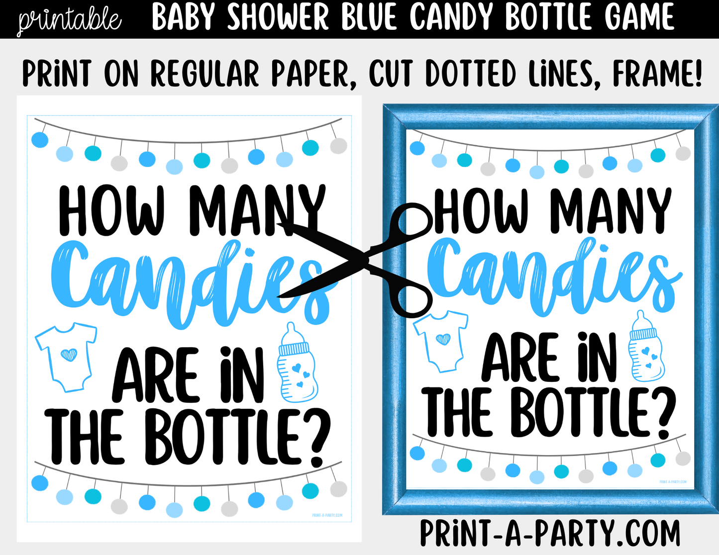 Baby Shower Candy Bottle Guessing Game Blue Printable Sign (8x10) & Cards | How Many Candies