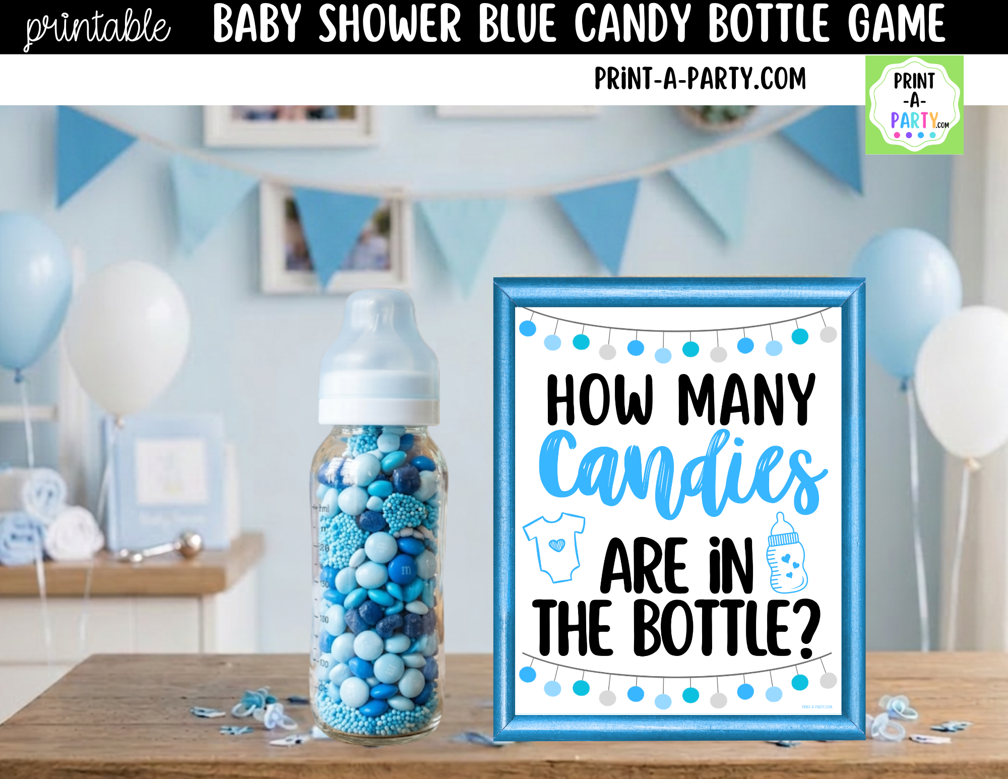 Baby Shower Candy Bottle Guessing Game Blue Printable Sign (8x10) & Ca ...