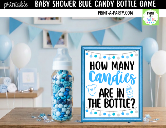 Baby Shower Candy Bottle Guessing Game Blue Printable Sign (8x10) & Cards | How Many Candies