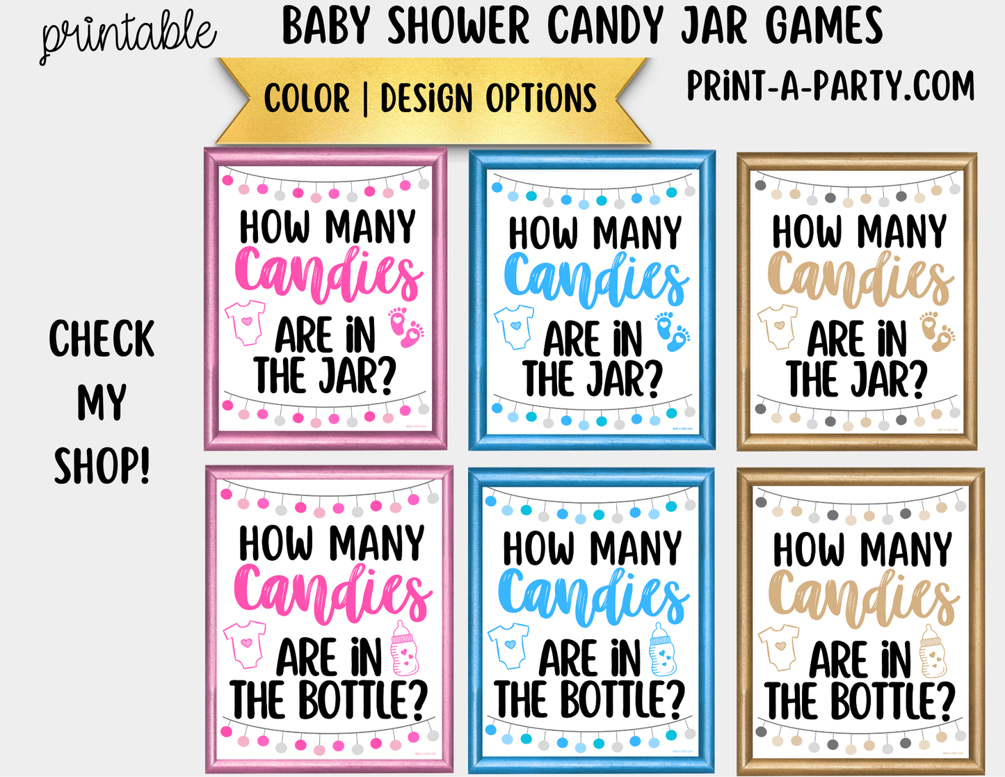 Baby Shower Candy Jar Guessing Game Pink Printable Sign (8x10) & Cards | Guess How Many Candies