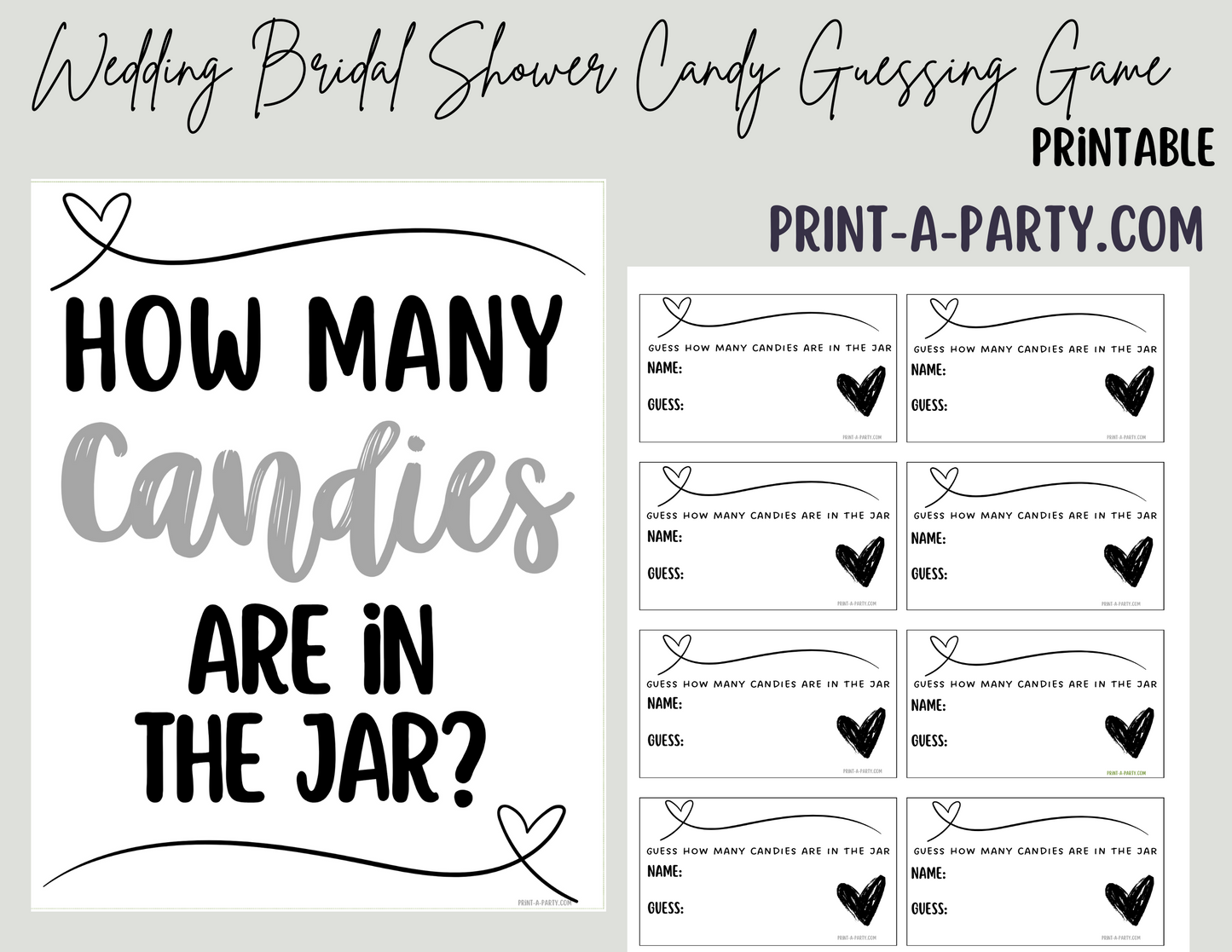 CANDY JAR GUESSING GAME | How many candies in jar | Classic Black White Wedding | Bridal Shower Game | Bridal Shower Decor | Wedding Shower Activity | Same Sex Wedding Shower Activities | Printable