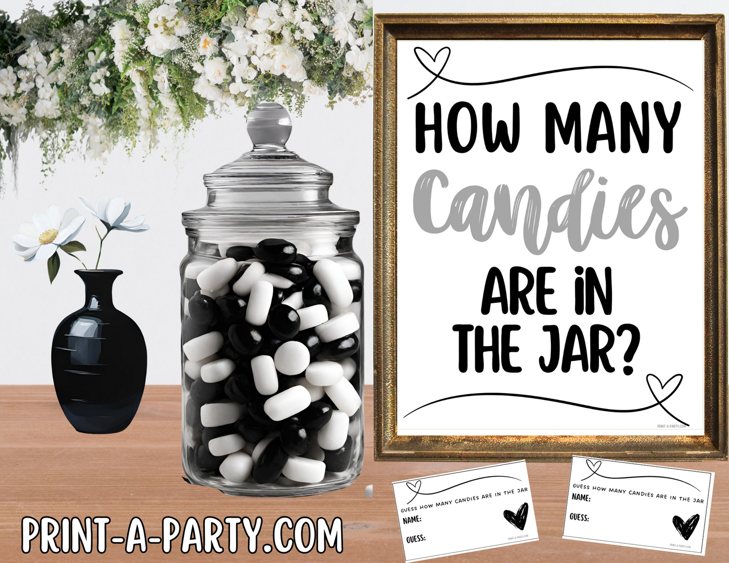 CANDY JAR GUESSING GAME | How many candies in jar | Classic Black White Wedding | Bridal Shower Game | Bridal Shower Decor | Wedding Shower Activity | Same Sex Wedding Shower Activities | Printable