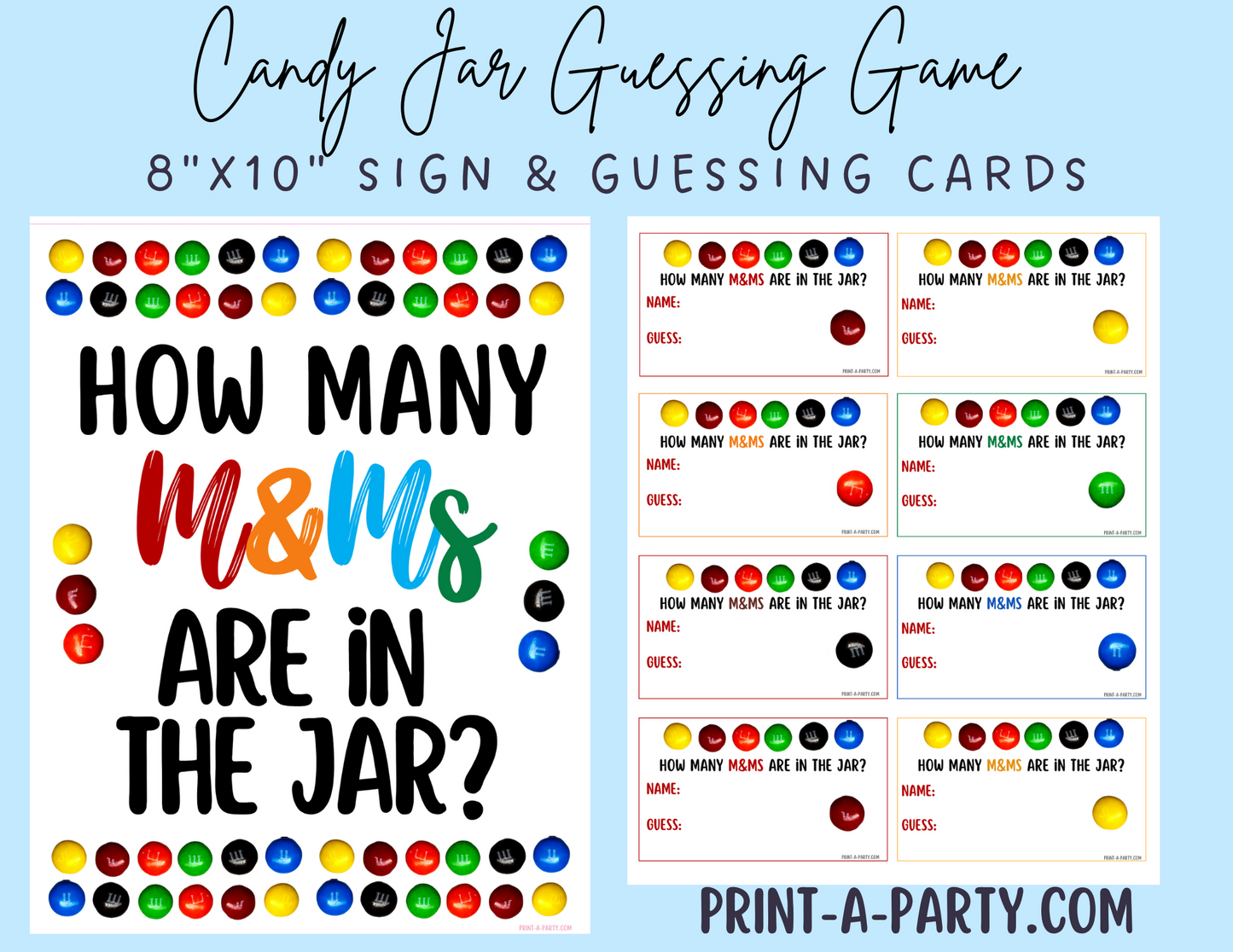 CANDY JAR GUESSING GAME - M&Ms | How many M&Ms in jar | Birthday Party | Party DIY | Printable