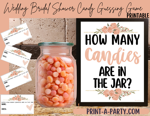 CANDY JAR GUESSING GAME | How many candies in jar | Pink Florals | Bridal Shower Game | Bridal Shower Decor | Wedding | Printable
