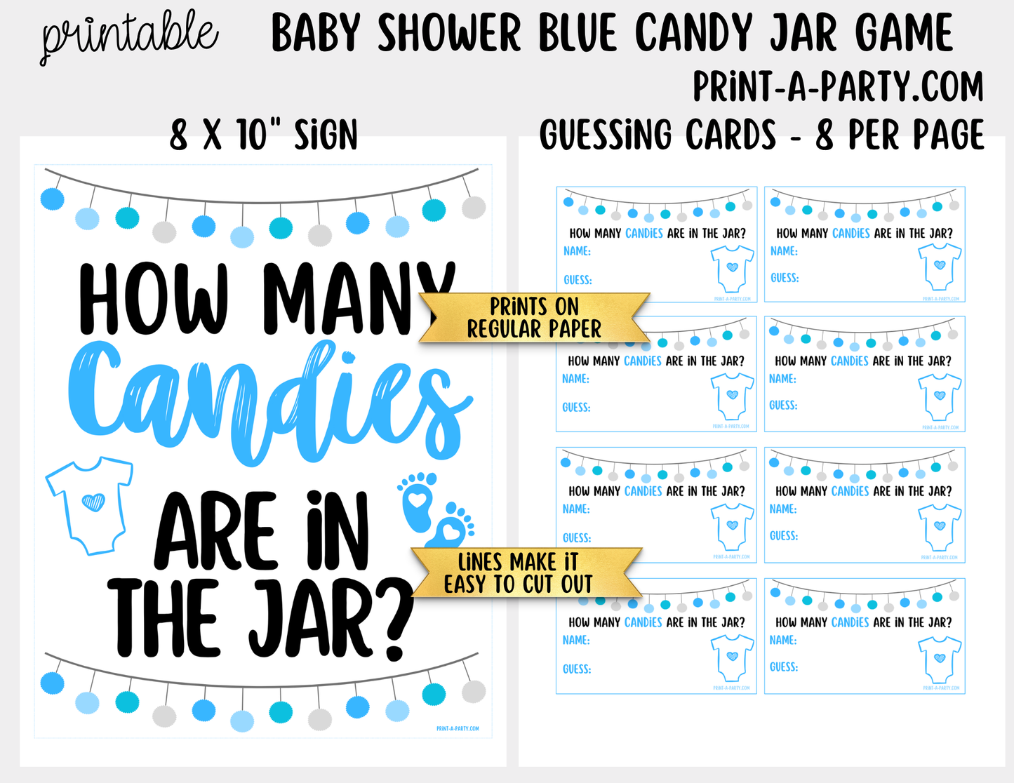 Baby Shower Candy Jar Guessing Game Blue Printable Sign (8x10) & Cards | Guess How Many Candies