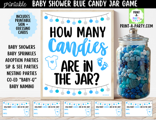 Baby Shower Candy Jar Guessing Game Blue Printable Sign (8x10) & Cards | Guess How Many Candies