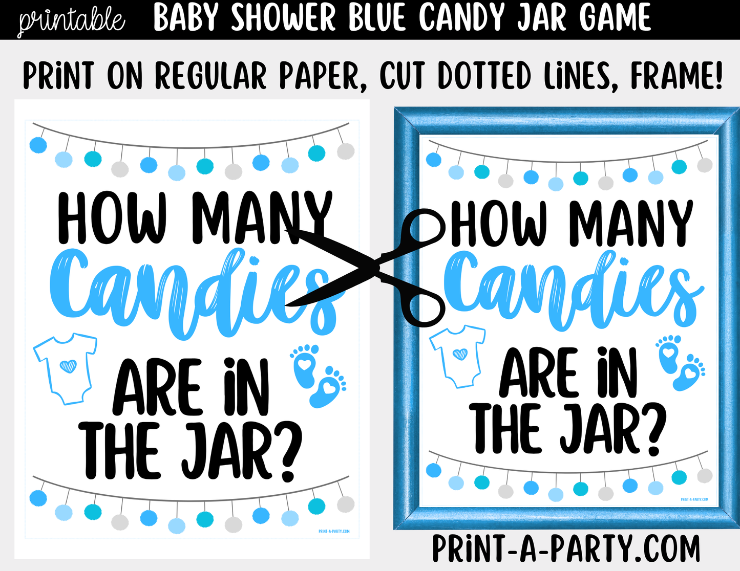 Baby Shower Candy Jar Guessing Game Blue Printable Sign (8x10) & Cards | Guess How Many Candies