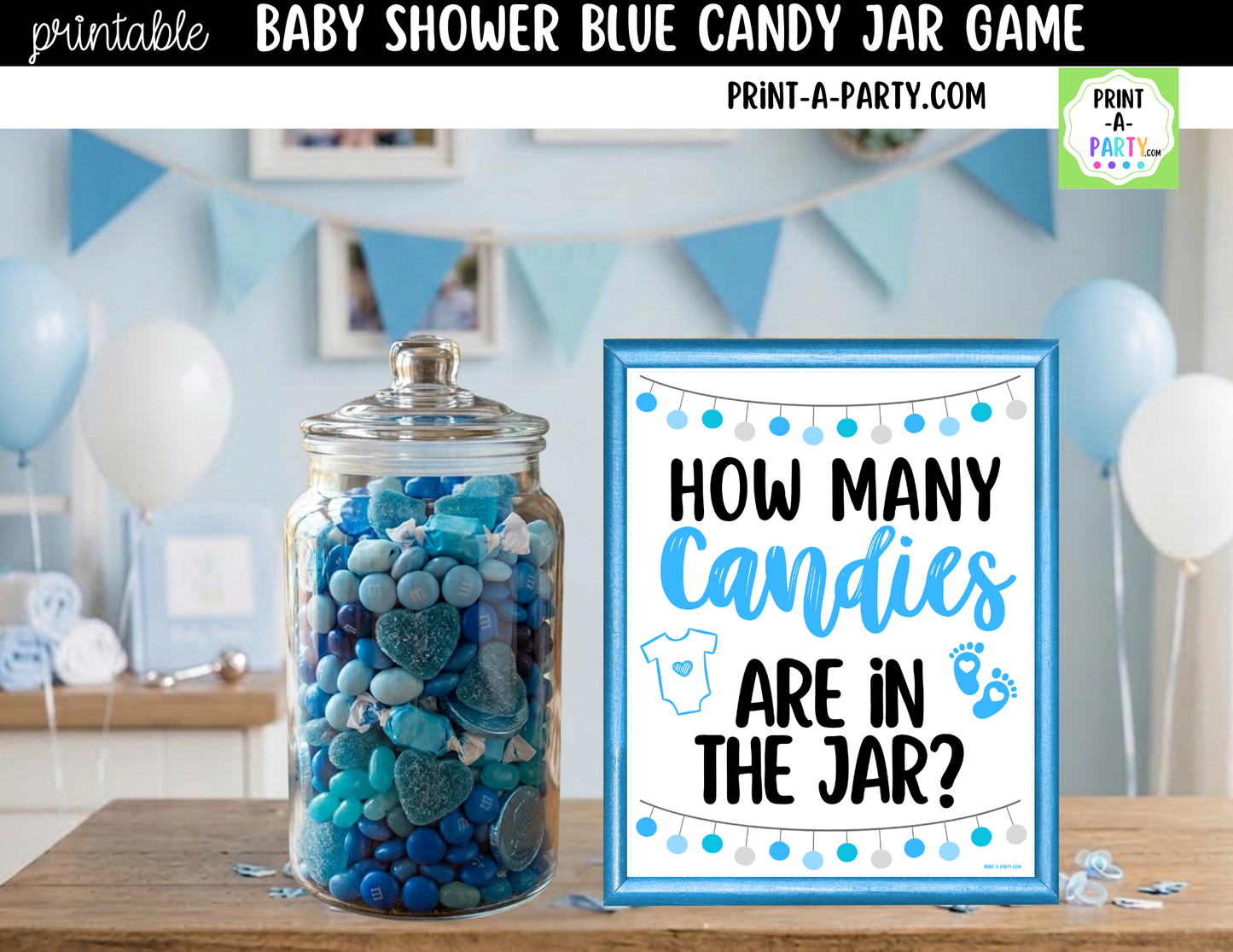 Baby Shower Candy Jar Guessing Game Blue Printable Sign (8x10) & Cards | Guess How Many Candies