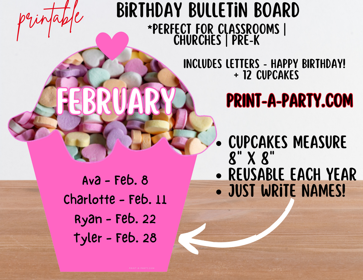 BACK TO SCHOOL: Birthday Bulletin Board Display for Classroom | Class Birthdays Board | Monthly Candy Sprinkle Cupcake Birthday Bulletin Board Display