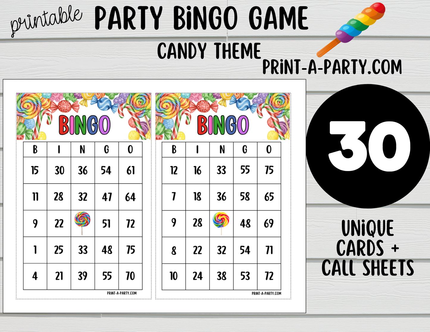 BINGO: Candy theme - Printable Candy Bingo Game | Fun Birthday Party or Classroom Game | Instant Download
