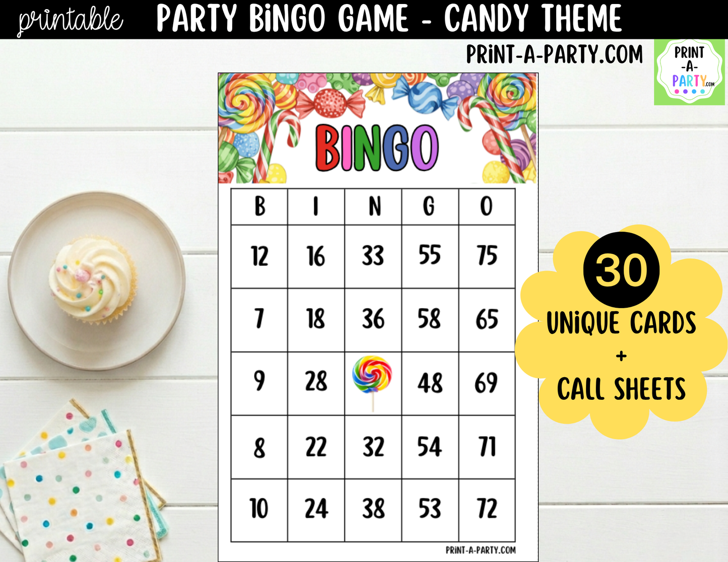 Printable Candy Bingo Game | Birthday Party Game | Classroom Activity | Instant Download