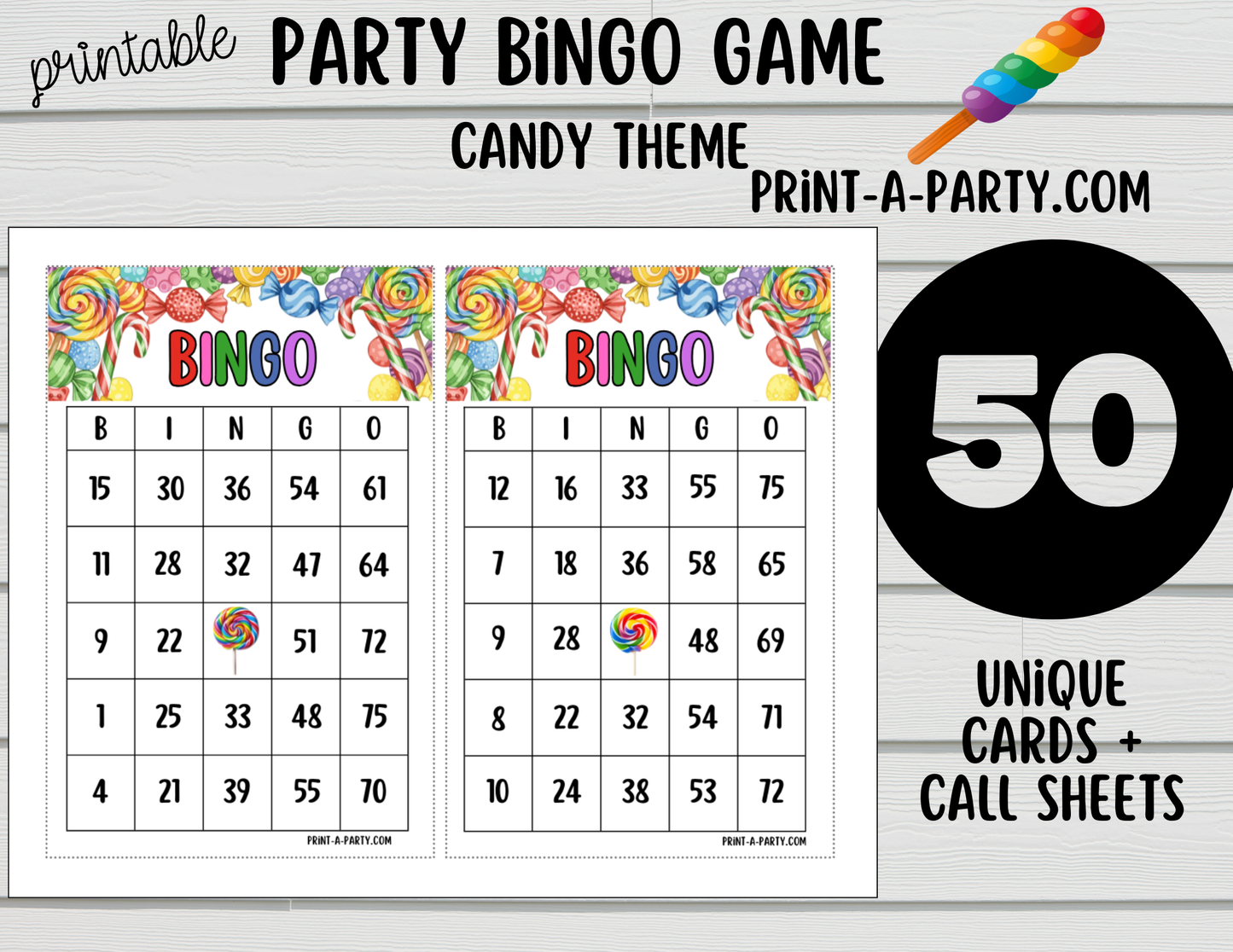 BINGO: Candy theme - Printable Candy Bingo Game | Fun Birthday Party or Classroom Game | Instant Download