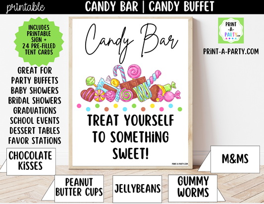 Candy Bar, Candy Buffet Sign (8x10) + Tent Cards Printable – Sweet Table Decor for Birthdays, Weddings, Showers