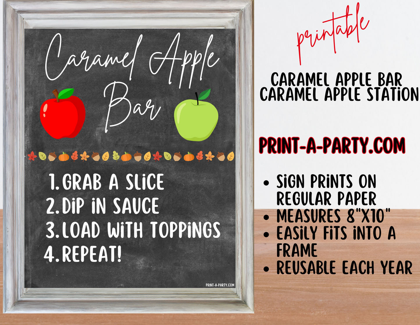 CARAMEL APPLE BAR | CARAMEL APPLE STATION Setup - Chalkboard | Caramel Apple Bar Sign | Food Station for Party | Food Bar for Party | Fall Party Idea | Fall Shower | DIY Make Your Own Caramel Apples