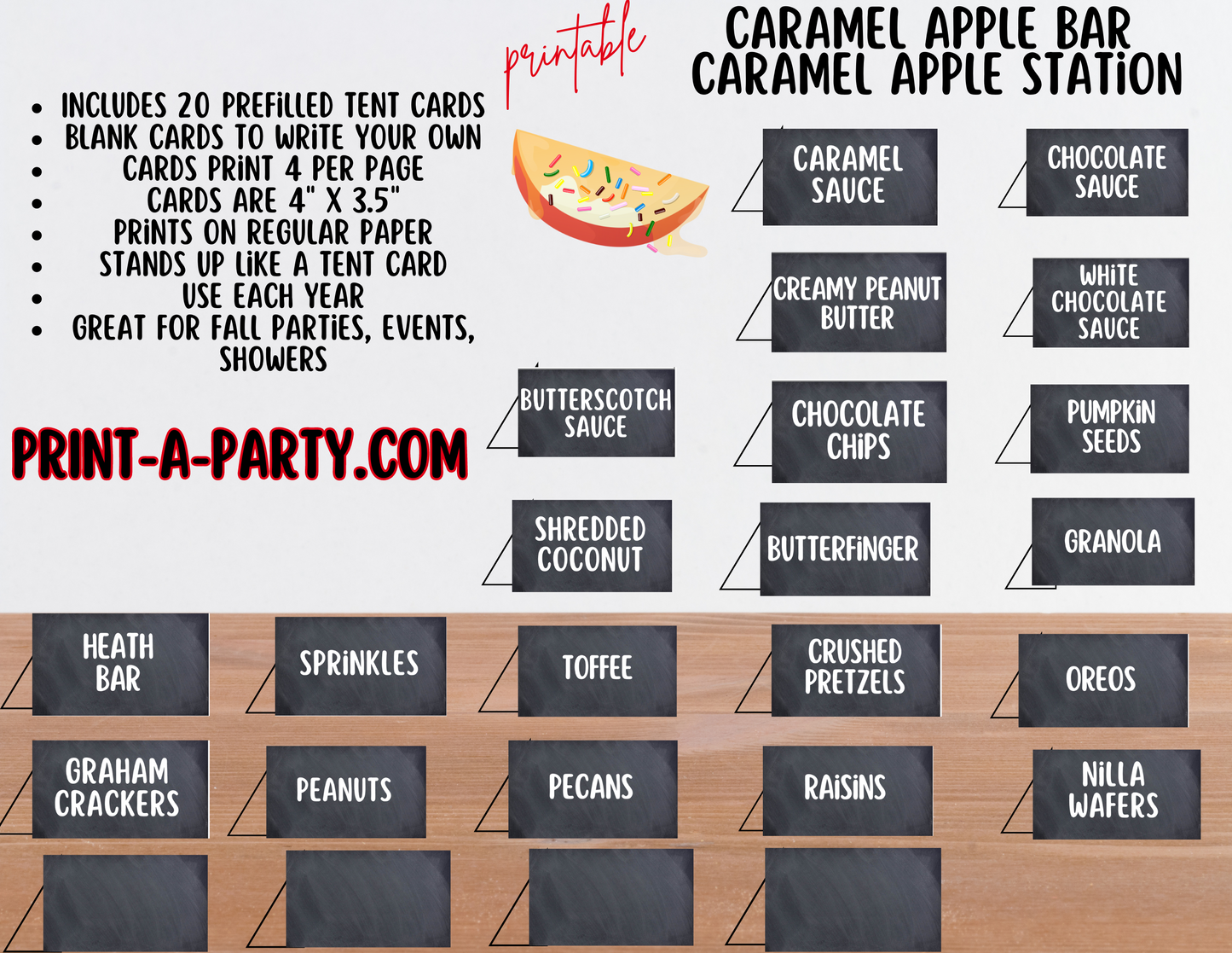 CARAMEL APPLE BAR | CARAMEL APPLE STATION Setup - Chalkboard | Caramel Apple Bar Sign | Food Station for Party | Food Bar for Party | Fall Party Idea | Fall Shower | DIY Make Your Own Caramel Apples