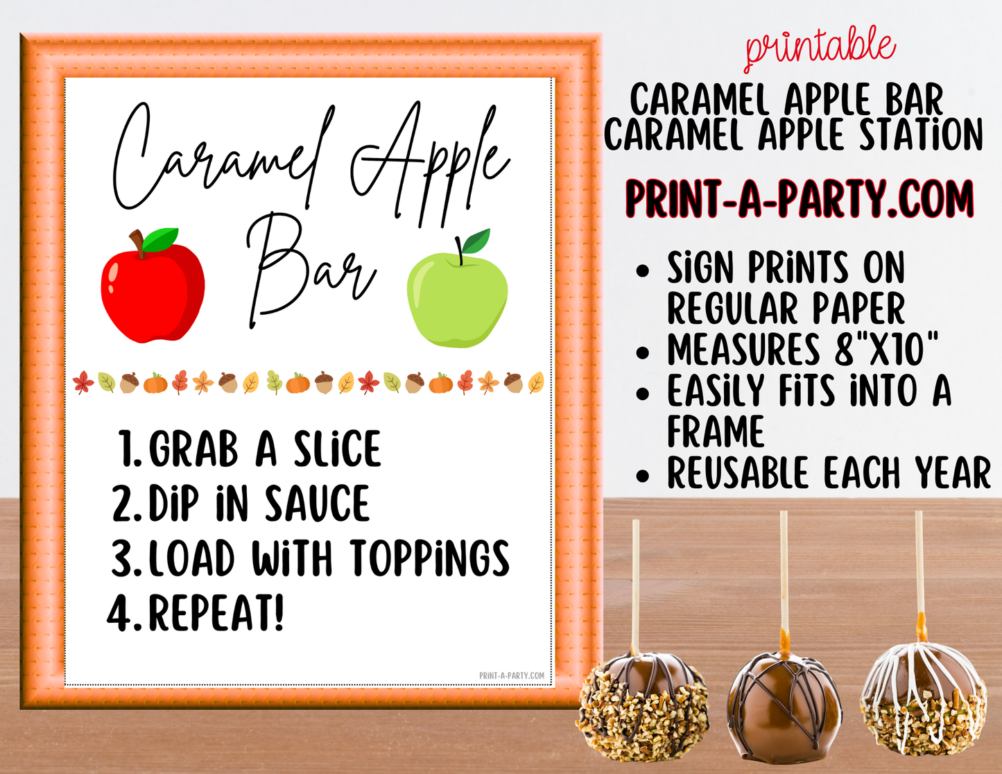 CARAMEL APPLE BAR - Printable Sign & Topping Tent Cards – Perfect for Fall Parties, Baby Showers, Weddings & More!
