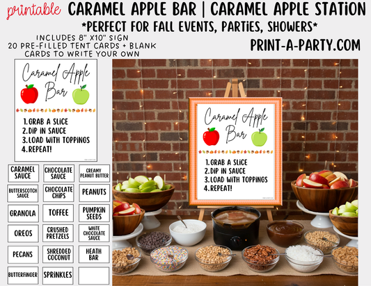 CARAMEL APPLE BAR - Printable Sign & Topping Tent Cards – Perfect for Fall Parties, Baby Showers, Weddings & More!