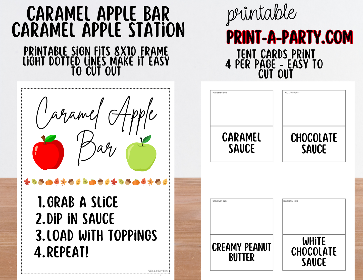CARAMEL APPLE BAR - Printable Sign & Topping Tent Cards – Perfect for Fall Parties, Baby Showers, Weddings & More!